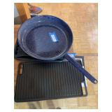 Extra large enamel skillet and cast-iron griddle