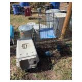 Two metal cages and small pet porter