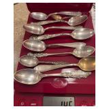 Ten various Sterling spoons