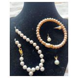 Cultured Pearl bracelets (one broken), earrings, pendant