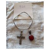 925 bracelet, cross and pendant
