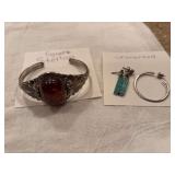 Sterling Cuff Bracelet, unmarked turquoise dangle earrings, single earring