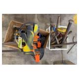 Large assortment of chisels and punches and clamps some Long bar clamps some Irwin squeeze clamps etc