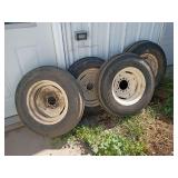 (4) 5 bolt 3 rib implement tires (1) 6.00-16SL, (2) 7.5L-15 SL, (1) 5.5 -16 SL