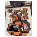 Ridgid 18 volt tool set includes circular saw, drill, impact driver, another drill, anglehead grinder two chargers multiple batteries another impact driver