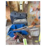 Two bench planes, files and rasps, crescent wrench, DieHard car battery and marine battery