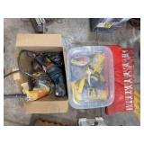 Chalk lines, chalk, and wrenches, rotozip tool, two drywall screw guns