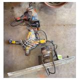 Craftsman router, DeWalt half inch drill, and another large Craftsman half inch drill