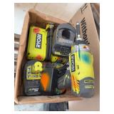 Ryobi 18 volt cordless impact driver, inflator, two batteries and charger