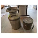 Small metal milk can and metal pail