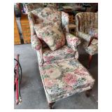Floral accent chair with footstool