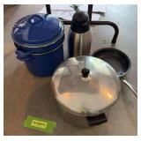 Enamel steamer, pan, coffee pot