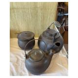 Wagner Ware cast tea pot, two unmarked cast pieces