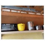 Pots and pans, plastic Chugwater telephone bowls, Hamilton Beach Toaster Oven