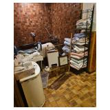 Towels, Hamper, Kleenex, Clock, Trash Can, Metal Stand, Toliet Seat, Vintage Razors (Bring Boxes to Pack)