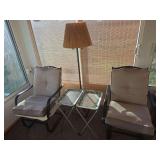 Two chairs, lamp and TV trays