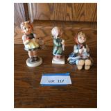 Three Hummels - Girl Holding Basket, Girl Sitting,  Angel Boy