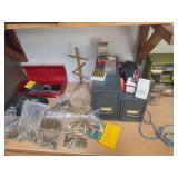 Various brass, organizer with gun parts and pieces