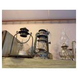 Oil lamps, hurricane globes, oil