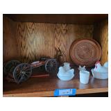 Denix Civil War Dahlgreen Cannon, Vintage Milk Glass - Covered candy dish featuring a nesting hen with a hand-painted red comb, Plate