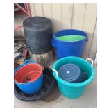 Plastic buckets and trash can