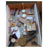 Pocket watches, knife, flashlights, watches, pins