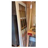 Screen door, wood framed window panels
