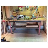 Work bench with vice, 96x29, bring help to move (no contents or wood included)