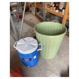 Lowes beverage cooler, green trash can