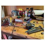 Small hand tools, sockets, engine cleaner, drill bits and more-all on top of work bench (bring box to pack)
