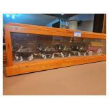 Vintage Budweiser World Champion Clydesdale 8-Horse Team and Wagon Display housed inside a wooden glass-front case, 37 x 8 x 11h