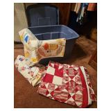 Quilts in Tote, Unfinished Quilt Piece - Marroon Quilt Approximately 66 x 90,  Doll Quilt 54 x 45