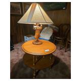 Round Table, 36" Round x 22"h, with Wood Carved Lamp