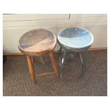 Two vintage wood stools