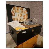 Black Wood Box Full of Fabric Pieces