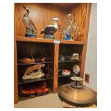 Wooden Duck, Wooden Seagulls, Lion Figurine, Vintage Ash Trays, Vintage Lord Calvert Duck Decanters, Rocks, Trophy, Tree, Clock, Light (Bring Boxes to Pack)