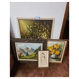 Artwork - Flowers, Wooden Carved Frame with Mountains, Lady with a Baby