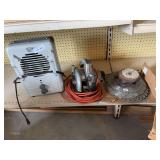 Space heater, saw and cord, saw blades