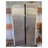 Two-door storage cabinet with stainless steel doors on wheels NO CONTENTS!!