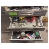 Contents of tool box drawers, wrenches, pliers, tap and die set, bolts, punches, rivet gun etc. See photos