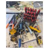 Assorted tools, slide hammer, screwdrivers, hole saws etc...