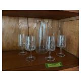 Clear glass etched pitcher w four matching glasses
