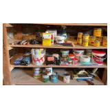 Wood stains, mineral spirits, steel wool, paint rollers, joint compound, etc Many full/almost full