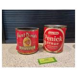 Aunt Dinah molasses can and Crystal White Penick Syrup can