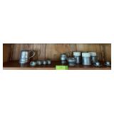 Shafford pig napkin holders, statesmetal cream & sugar, candleholders, and three RWP Armetale coffee mugs