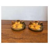 Pair of Roseville candleholders, Clematis pattern 1158-2”