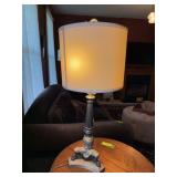 Approx 30” tall Neoclassical double bulb table lamp with claw feet
