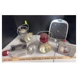 4 handheld lights and ford clock