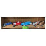 Cast metal and plastic toy cars as shown