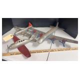 Wooden airplane Superior streamliner and two pressed tin airplanes